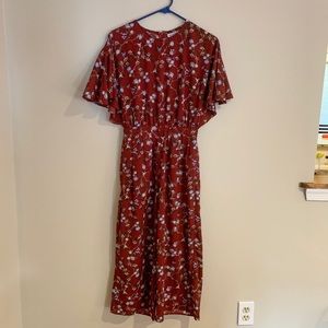 Maroon red floral cropped jumpsuit